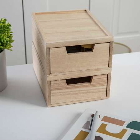 Martha Stewart Weston Stackable Light Natural Paulownia Wood Boxes W/Drawers, Desktop Organizers, 5.25in x 7in, 2PK LY-E2208115-2-NAT-MS
